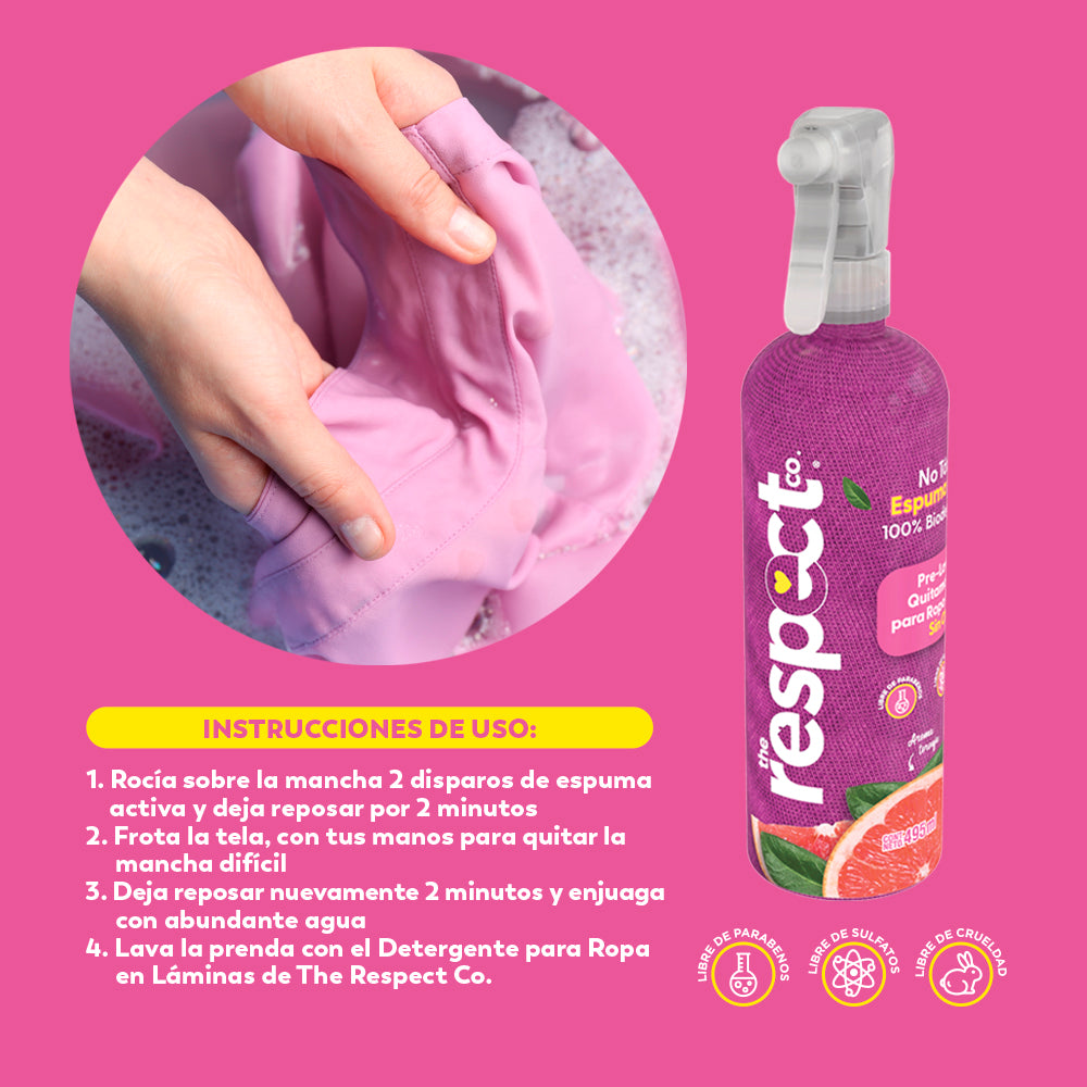 Pre-Lavador para Ropa de Color - The Respect Co ®️ - No Tóxico 100% - Biodegradable - Espuma Activa - 495 mls