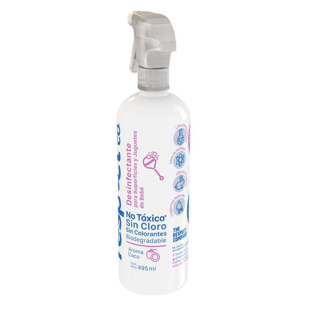 Limpiador Desinfectante superficies y juguetes de bebé - The Respect Co ®️ - No Tóxico - 100% Biodegradable, 495 ml